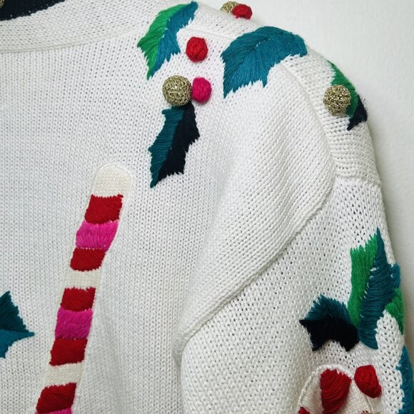Rare Vintage Marisa Christina Candy Cane Knit Cardigan Ugly Christmas Sweater - Picture 14 of 17